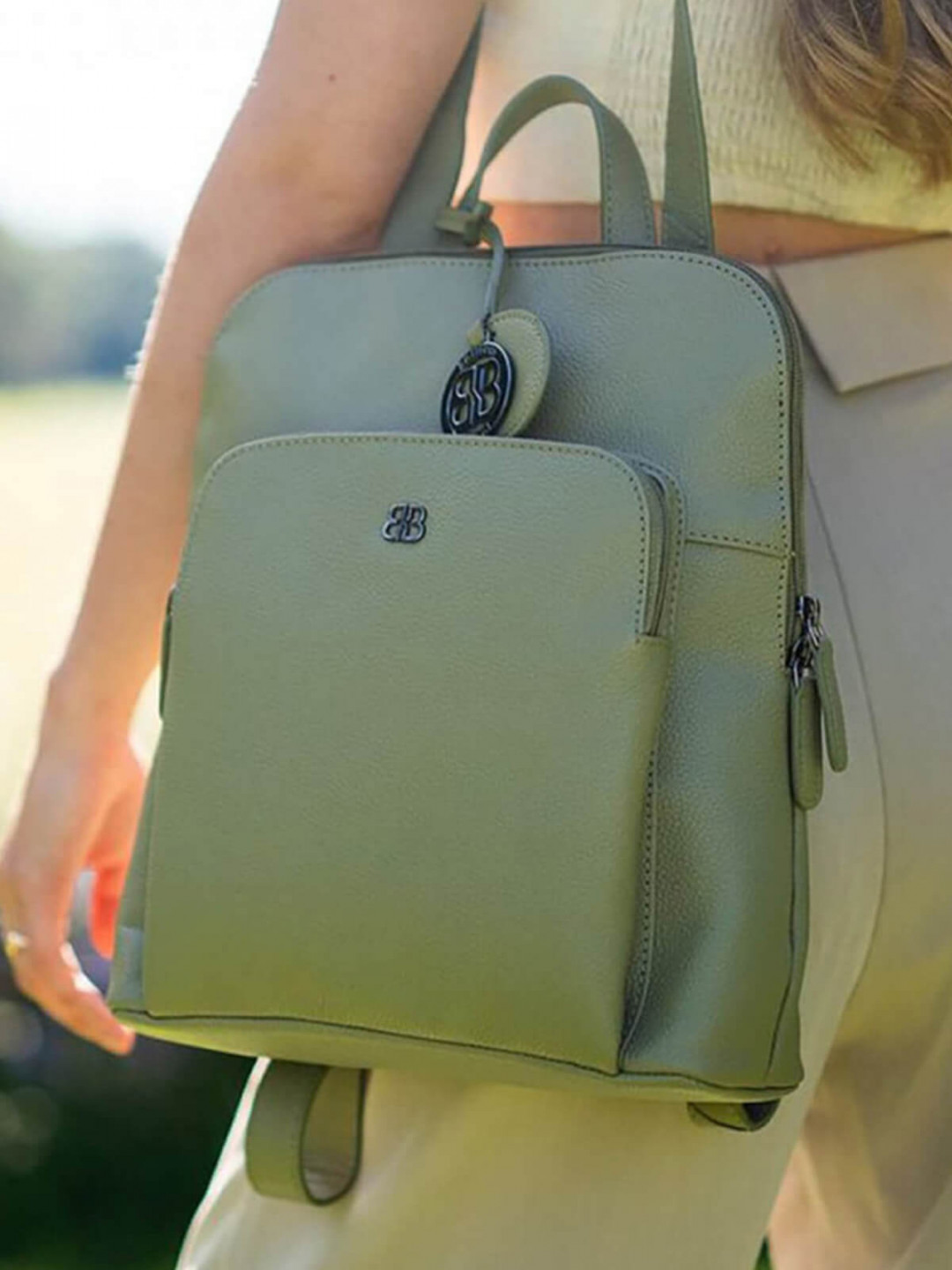 Dámský kožený batoh Bellicci Candence – světle zelená